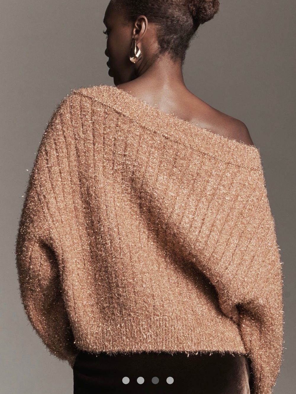 Anthropologie Boat-Neck Tinsel Cardigan Sparkly Sweater Mink Blush M NWT - Picture 4 of 16